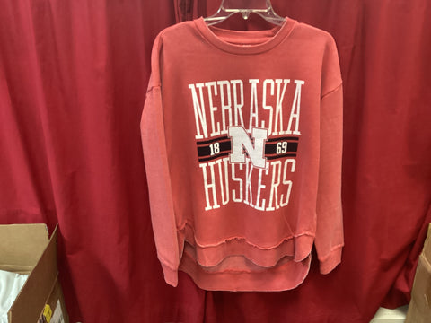 Press Box Womens Nebraska Bozeman Long Sleeve Crew Neck Rounded Bottom Vintage Fleece