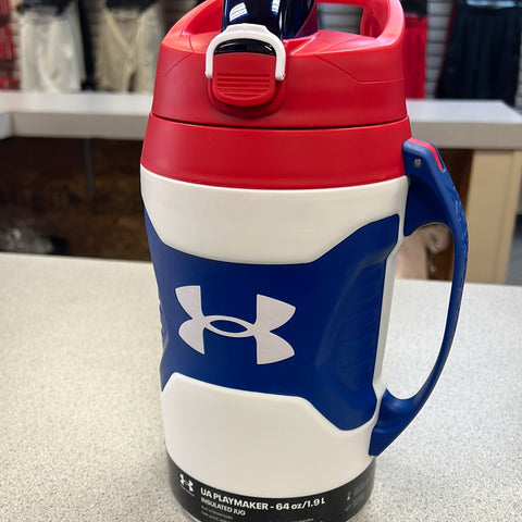 Under Armour Playmaker Sport Jug, Water Bottle with Handle, Foam Insulated  & Leak Resistant, 64oz, White/Blue Surf